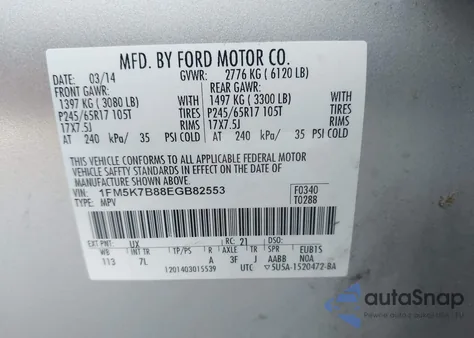 2014 Ford Explorer z USA, uszkodzony, nr VIN 1FM5K7B88EGB82553